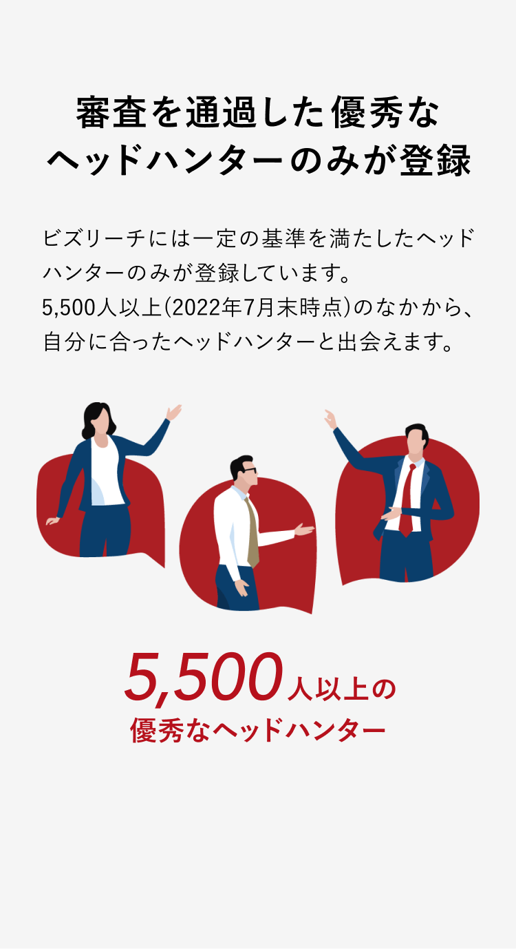 審査を通過した優秀なヘッドハンターのみが登 録
